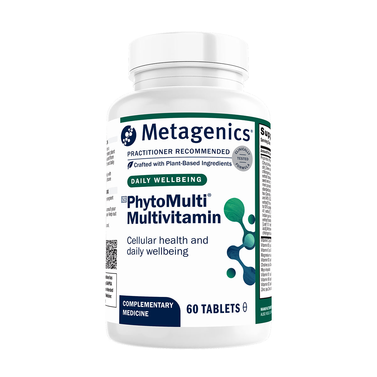 Metagenics PhytoMulti Multivitamin supplement for cellular health and daily wellbeing support on a white background