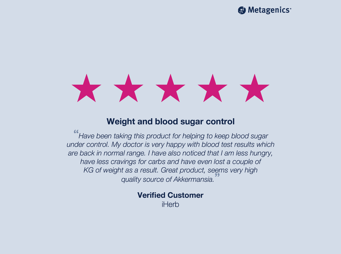 Five-star customer review for Healthy Weight with testimonial text and branding
