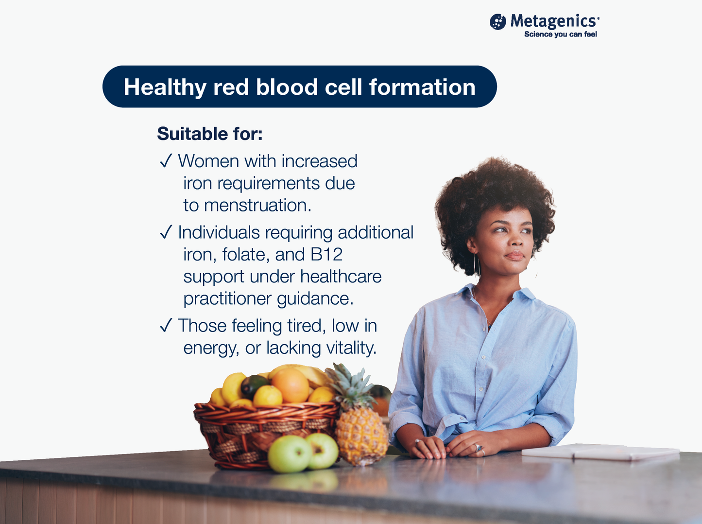 Information about healthy red blood cell formation support with Hemagenics Iron and lifestyle imagery
