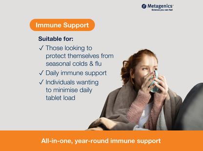Information about immune system support with ImmuDefense and lifestyle imagery