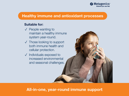 Information about healthy immune response and antioxidant support with Immune Active and lifestyle imagery