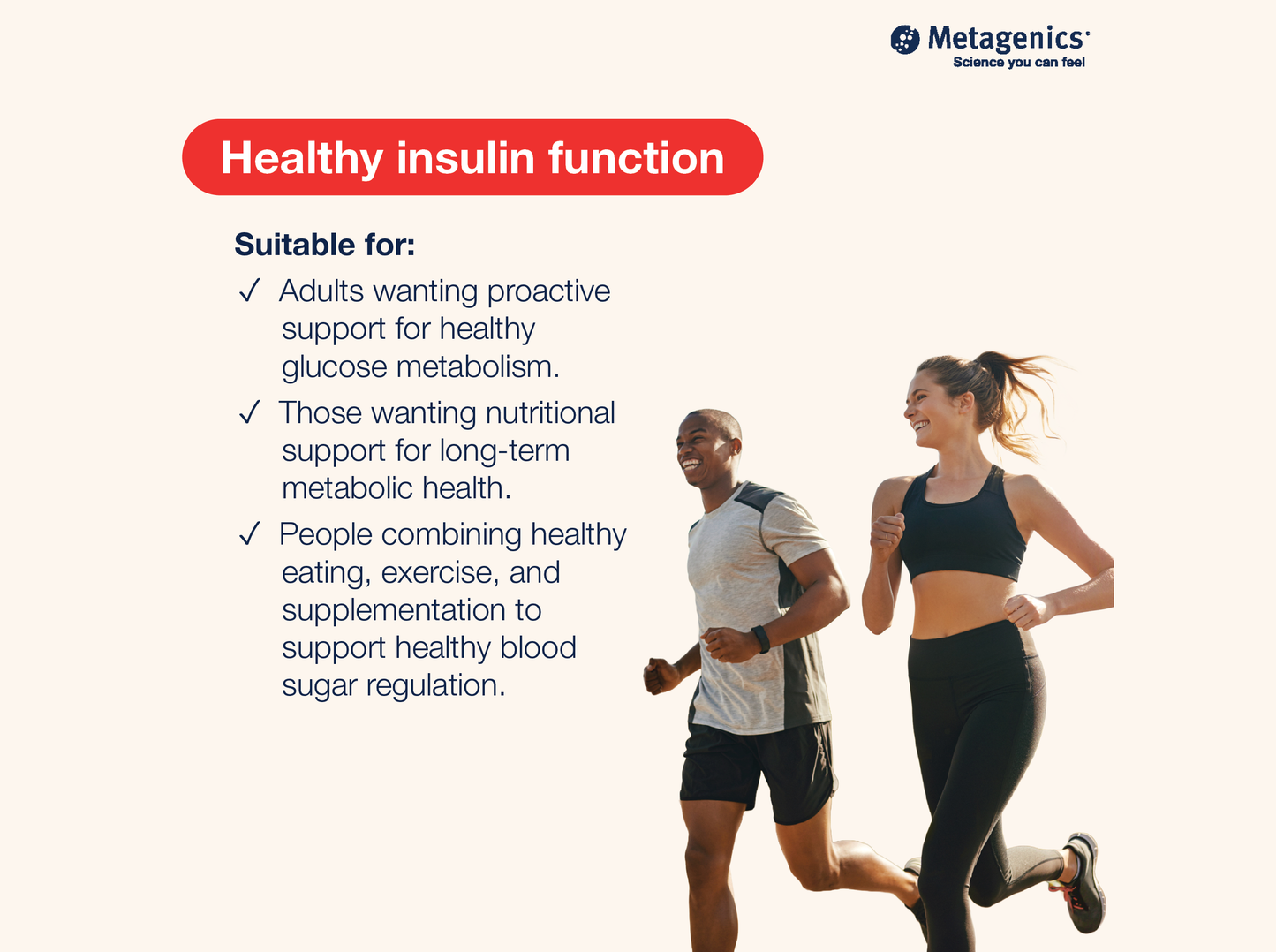 Information about healthy insulin function and metabolic health support with Insinase and lifestyle imagery