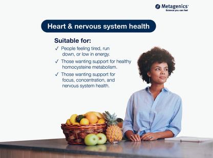 Information about heart and nervous system health support with Intrinsi B12-Folate and lifestyle imagery