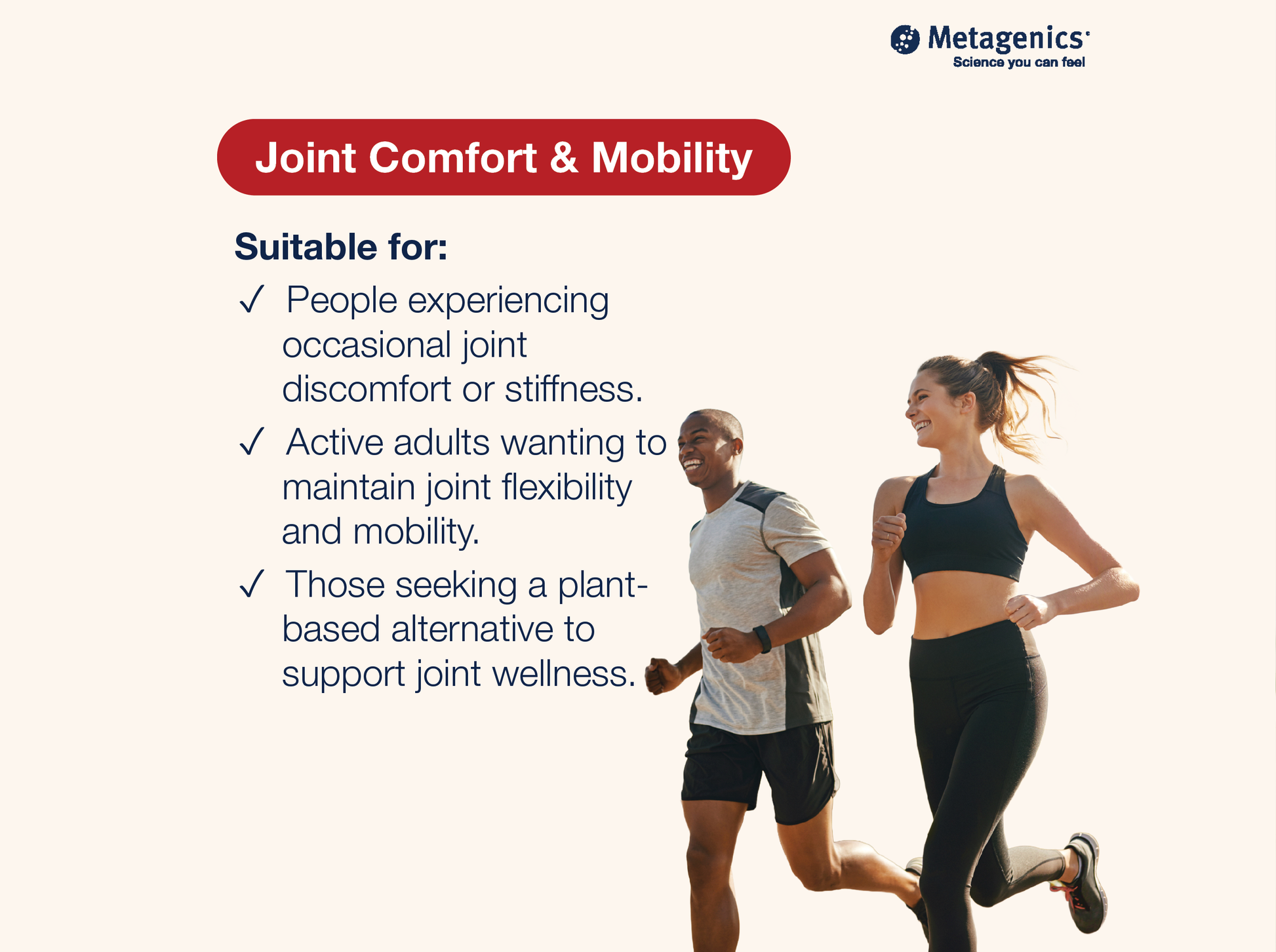 Information about joint comfort, mobility and active lifestyle support with Kaprex and lifestyle imagery