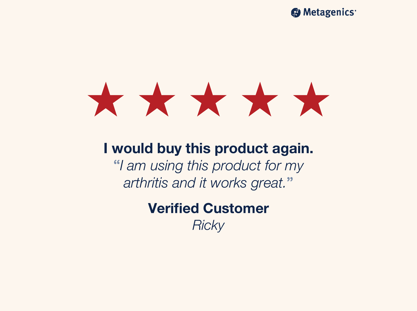 Five-star customer review for Kaprex with testimonial text and Metagenics branding