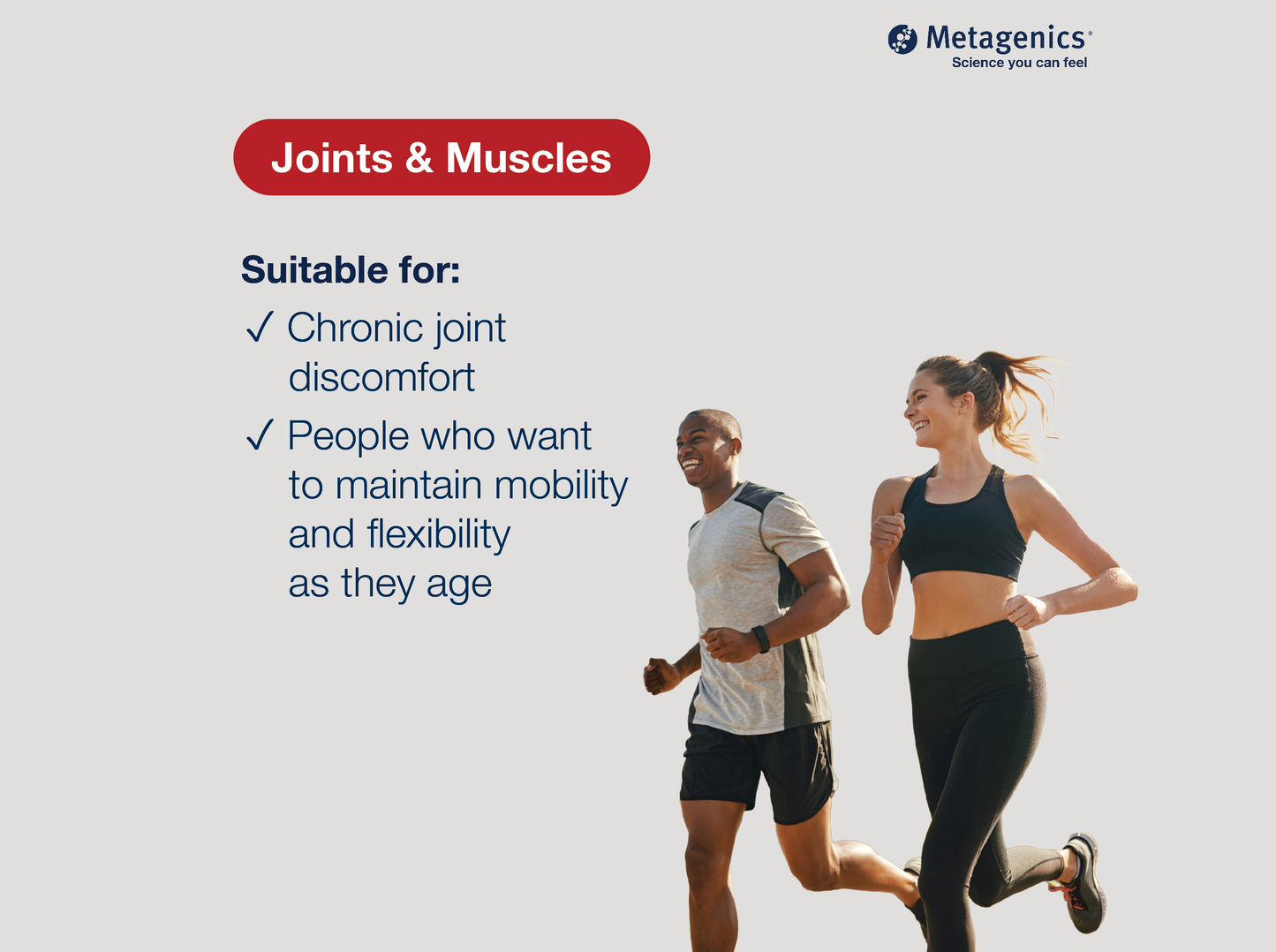 Information about joint and muscle support with MetaActive Curcumin Complex and active lifestyle imagery