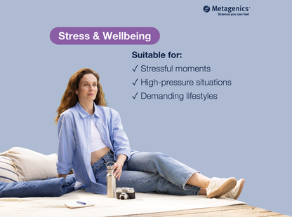 Information about stress and wellbeing support with MetaRelax Fast and lifestyle imagery