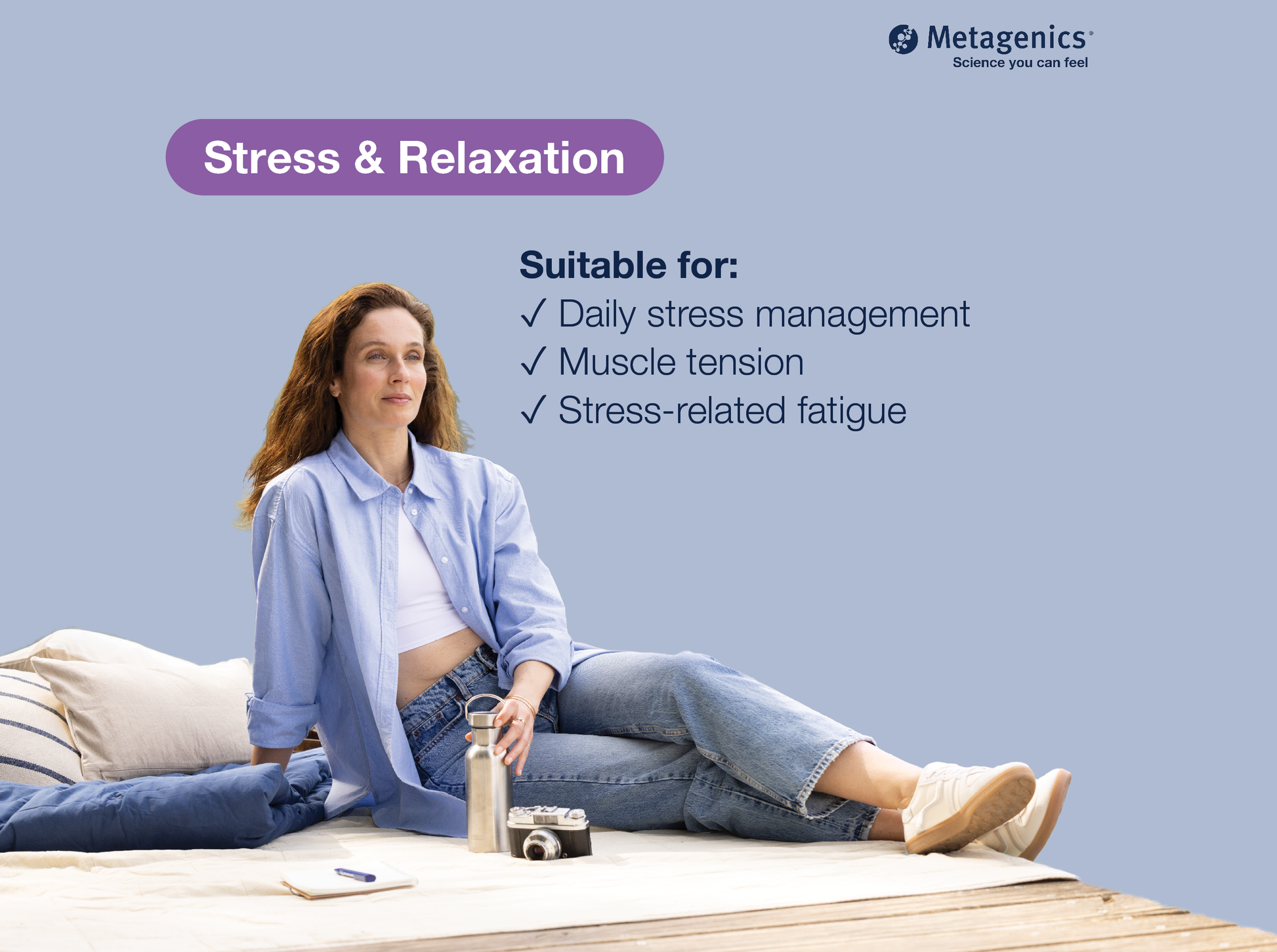Information about stress reduction and relaxation support with MetaRelax and lifestyle imagery