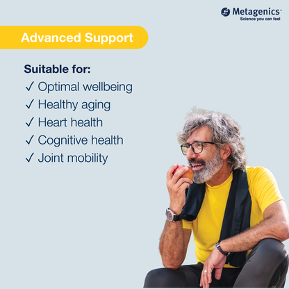 Information about heart and joint health support with OmegaGenics Fish Oil EPA-DHA 1000 mg and lifestyle imagery