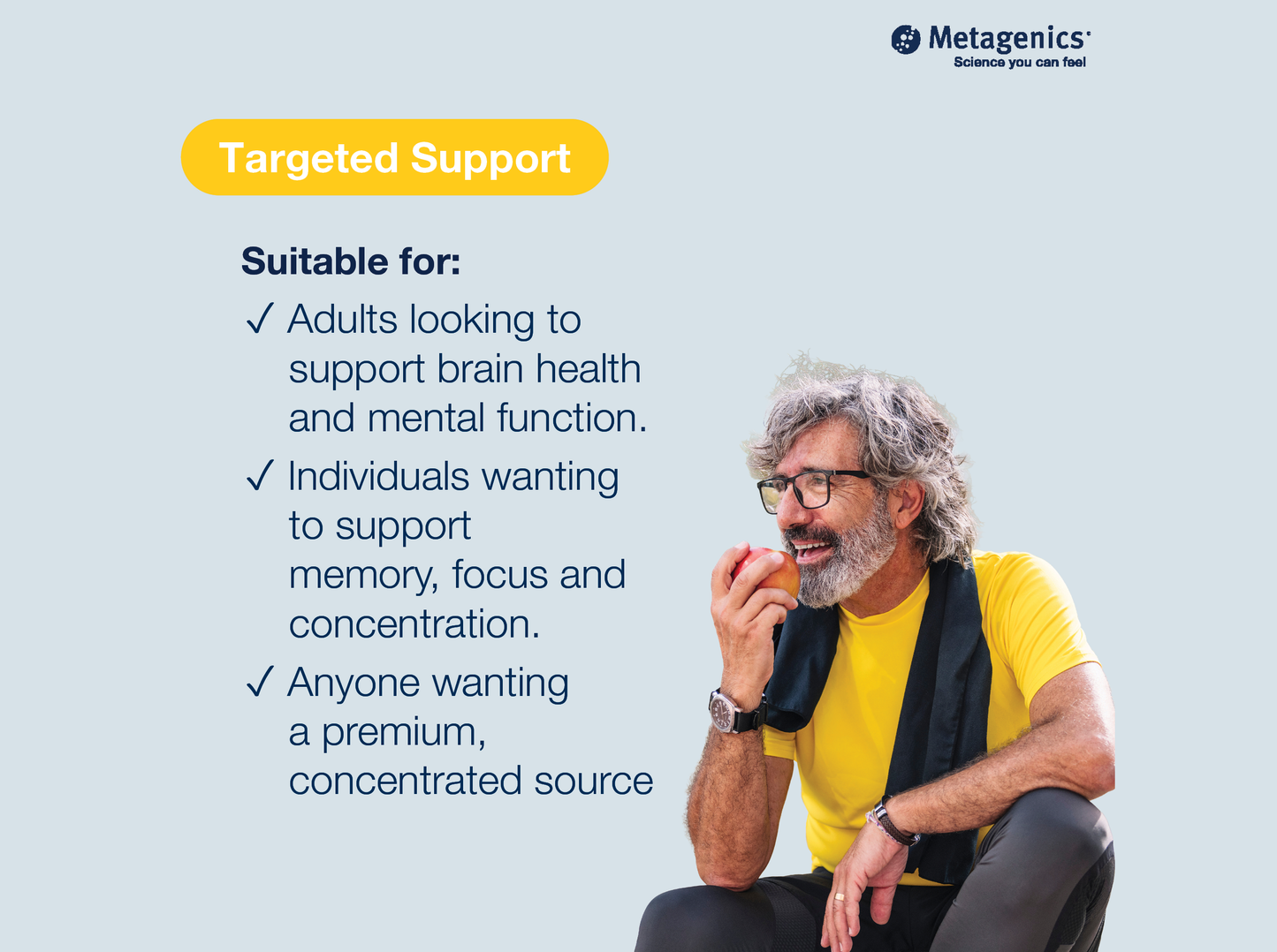 Information about targeted DHA support for heart and brain health with OmegaGenics Fish Oil Neuro 1000 mg and lifestyle imagery