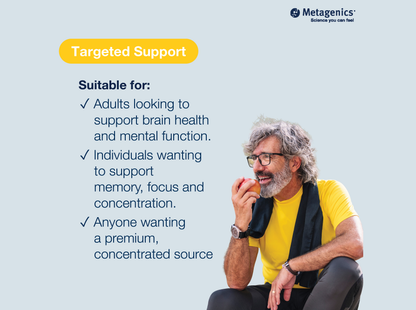 Information about targeted DHA support for heart and brain health with OmegaGenics Fish Oil Neuro 1000 mg and lifestyle imagery