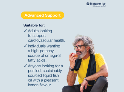 Information about heart and brain health support with OmegaGenics Fish Oil EPA-DHA 2400 mg and lifestyle imagery