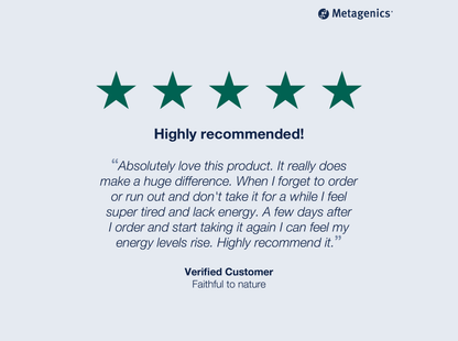 Five-star customer review for PhytoMulti Multivitamin with testimonial text and Metagenics branding