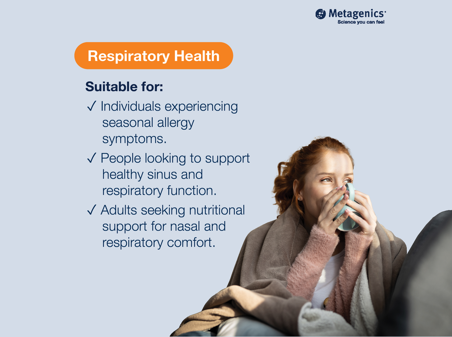 Information about respiratory health and seasonal wellness support with Sinuplex and lifestyle imagery