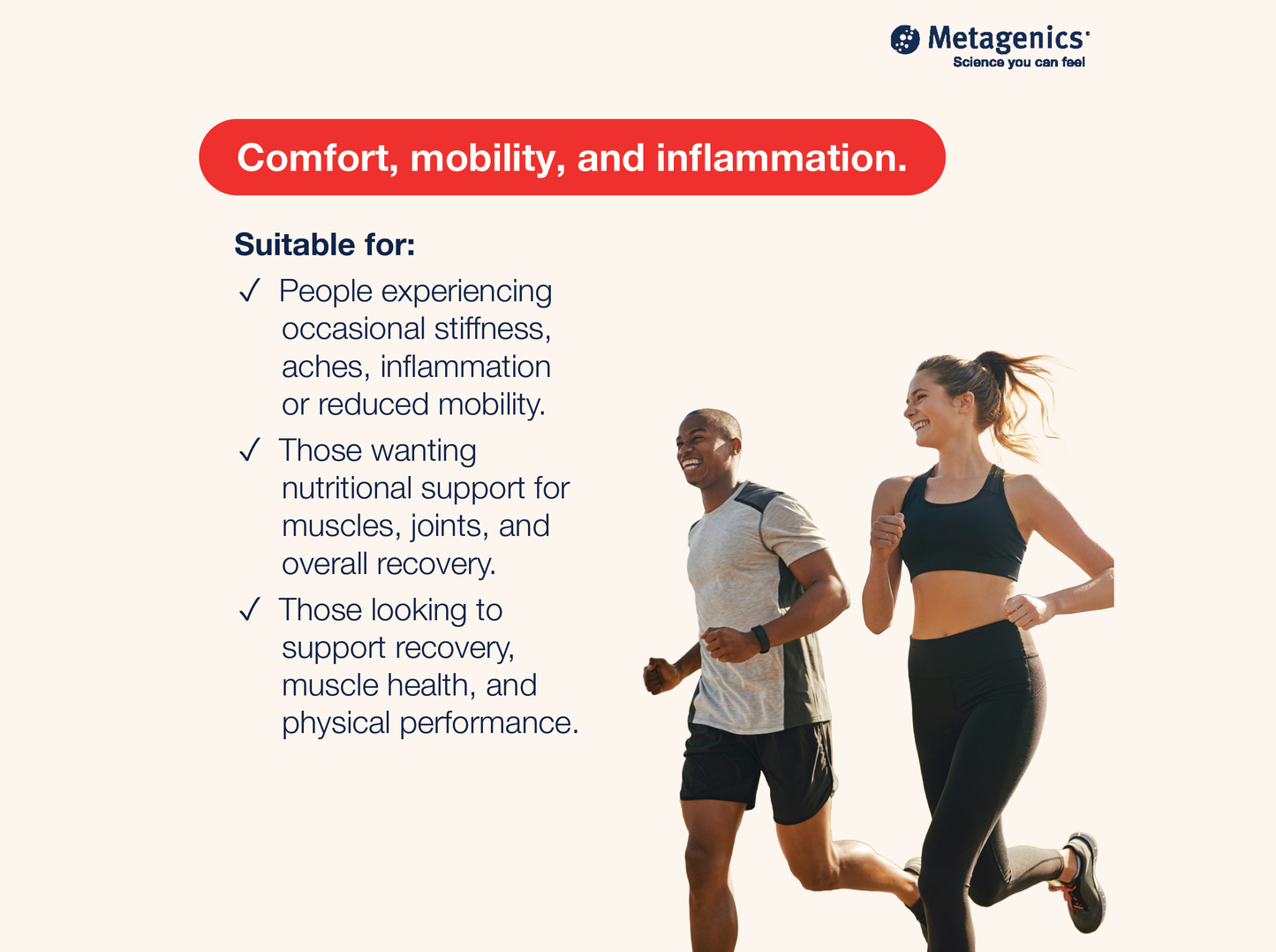 Information about comfort, mobility and inflammation support with UltraInflamX and active lifestyle imagery