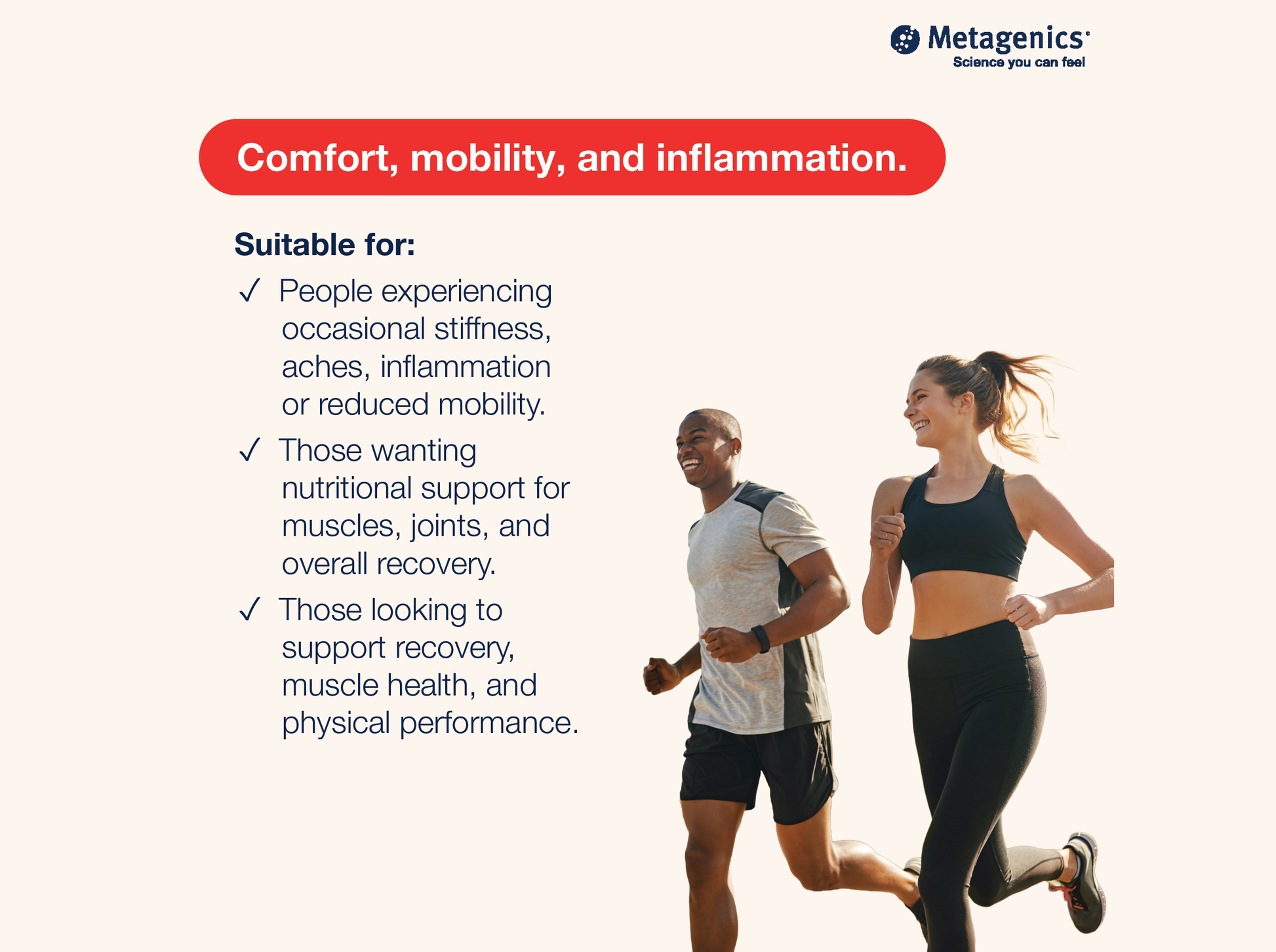 Information about comfort, mobility and inflammation support with UltraInflamX and active lifestyle imagery