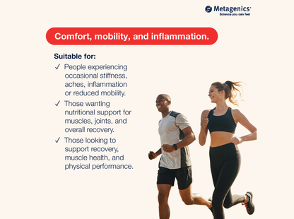 Information about comfort, mobility and inflammation support with UltraInflamX and active lifestyle imagery
