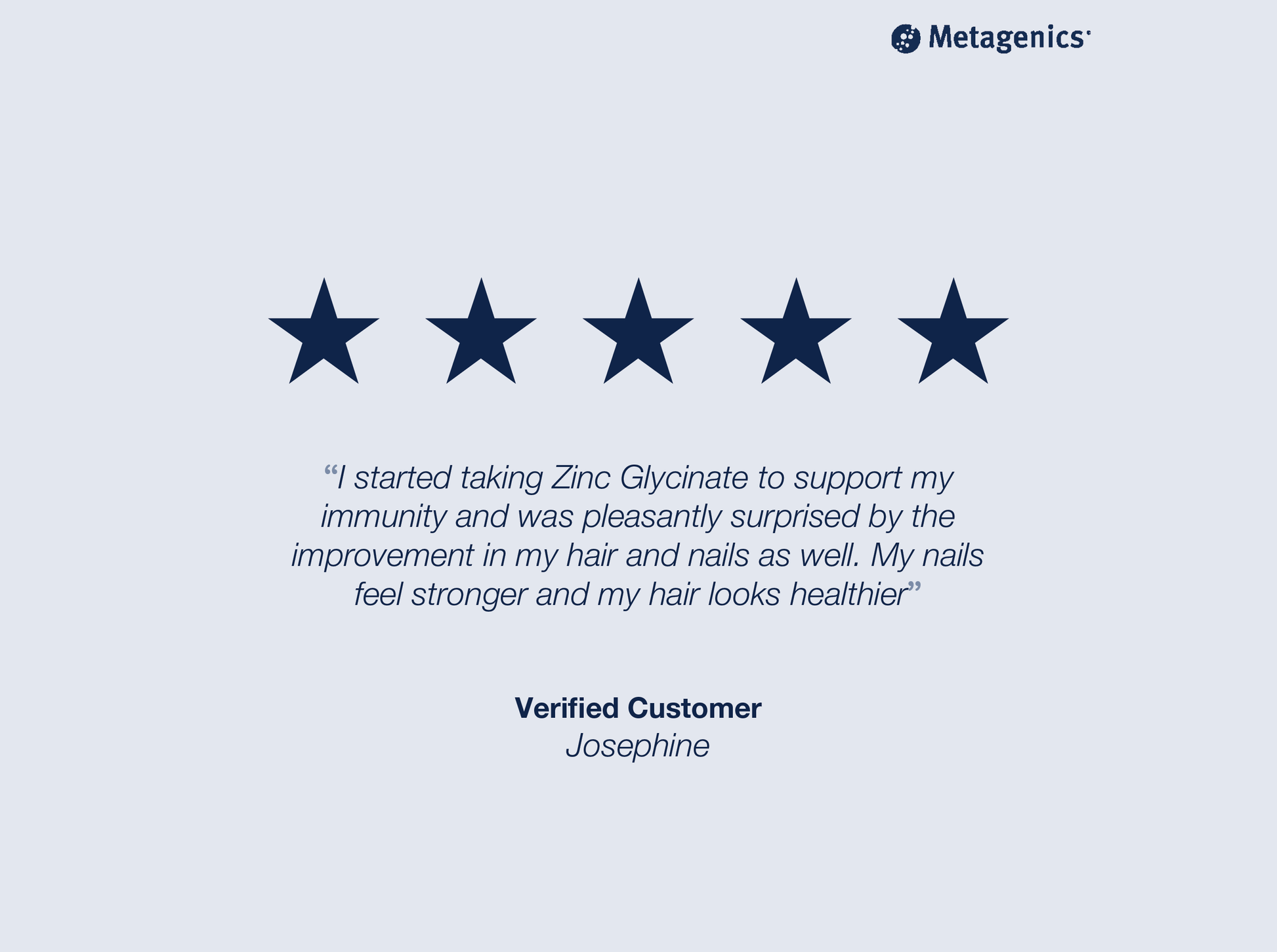 A 5-star review of Zinc Glycinate from a verified customer.